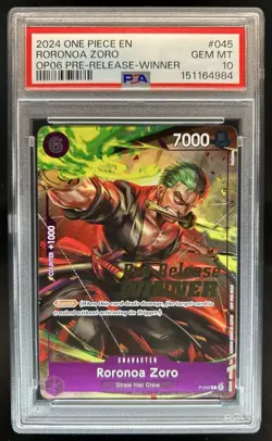 2024 One Piece OP06 Pre-Release Winner Roronoa Zoro #P-045 PSA 10 GEM MINT - Image 1
