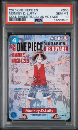 2026 ONE PIECE PROMOS ONE PIECE COLLEGE BK: US VOYAGE MONKEY D. LUFFY PSA 10 - Image 1