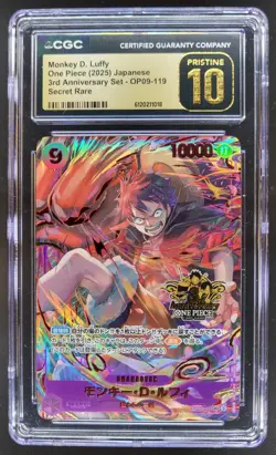 2025 ONE PIECE JP MONKEY D. LUFFY SECRET RARE OP09-119 CGC 10 PRISTINE PT - Image 1