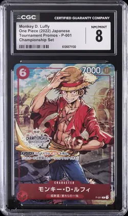 2022 ONE PIECE JPN TOURNAMENT PROMOS CHAMP SET #P-001 MONKEY D. LUFFY CGC 8 - Image 1