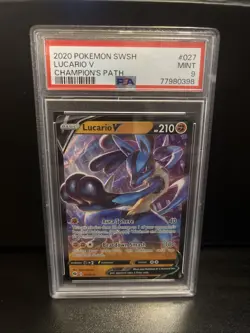 2020 Pokemon Lucario V 027/073 Champion's Path Ultra Rare PSA 9 MINT Graded Card - Image 1