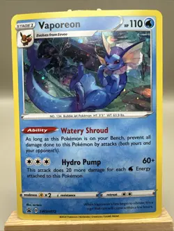 Pokemon TCG Vaporeon Black Star Promos Swsh072 Holo Promo Card LP - Image 1