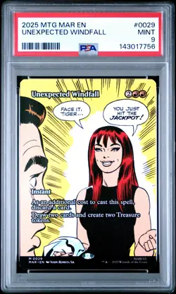 2025 MTG MARVEL'S SPIDER-MAN: SOURCE MATERIAL #0029 UNEXPECTED WINDFALL PSA 9 - Image 1