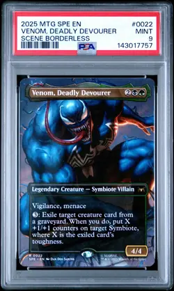 2025 MTG MARVEL'S SPIDER-MAN ETERNAL BORDERLESS VENOM, DEADLY DEVOURER PSA 9 - Image 1
