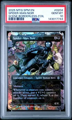2025 MTG MARVEL'S SPIDER-MAN SCENE BORDERLESS-FOIL #0204 SPIDER-MAN NOIR PSA 10 - Image 1