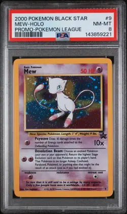 2000 POKEMON PROMO BLACK STAR POKEMON LEAGUE #9 MEW-HOLO PSA 8 - Image 1