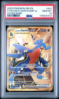 2025 POKEMON DRI EN-DESTINED RIVALS HYPER RARE #241 CYNTHIA'S GARCHOMP EX PSA 10 - Image 1