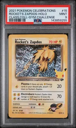 2021 POKEMON CELEBRATIONS CLASSIC COLL #15 ROCKET'S ZAPDOS-HOLO PSA 9 - Image 1