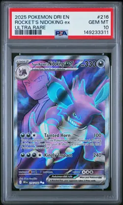 2025 POKEMON DRI EN-DESTINED RIVALS ULTRA RARE TEAM ROCKET'S NIDOKING EX PSA 10 - Image 1