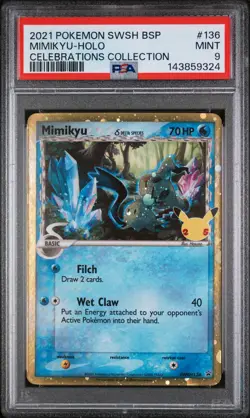 2021 POKEMON SWSH BLACK STAR PROMO CELEBRATIONS COLL #136 MIMIKYU-HOLO PSA 9 - Image 1