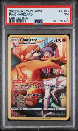 2022 POKEMON SWORD & SHIELD LOST ORIGIN #TG03 FULL ART/CHARIZARD PSA 7 - Image 1