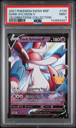 2021 POKEMON SWSH BLACK STAR PROMO CELEBRATIONS COLL #134 DARK SYLVEON V PSA 9 - Image 1