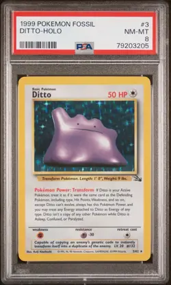 1999 POKEMON FOSSIL DITTO HOLO PSA8 - Image 1