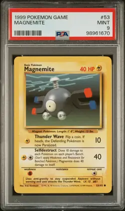 1999 POKEMON BASE SET UNLIMITED #53 MAGNEMITE PSA 9 - Image 1