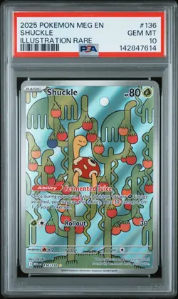 POKEMON 2025 SHUCKLE ILLUSTRATION RARE MEGA EVOLUTION #136 PSA 10 - Image 1