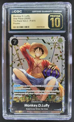 2026 ONE PIECE MONKEY D. LUFFY TIN PACK PROMO P-075 CGC 10 PRISTINE PT - Image 1