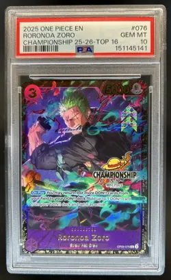 2025 One Piece 2025-26 Top 16 Championship Roronoa Zoro #OP09-076 PSA 10 - Image 1