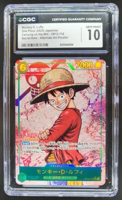 2025 ONE PIECE JP MONKEY D. LUFFY SECRET RARE ALT ART OP13-118 CGC 10 PT - Image 1