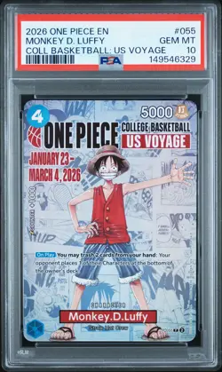 2026 ONE PIECE PROMOS COLLEGE BASKETBALL: US VOYAGE MONKEY D. LUFFY PSA 10 - Image 1