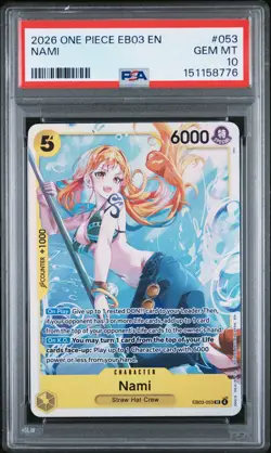 2026 ONE PIECE EB03-EXTRA BOOSTER -ONE PIECE HEROINES ED- #053 NAMI PSA 10 - Image 1