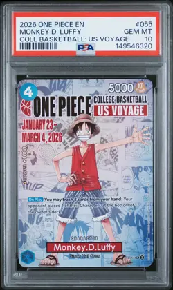 2026 ONE PIECE PROMOS ONE PIECE COLLEGE BK: US VOYAGE MONKEY D. LUFFY PSA 10 - Image 1