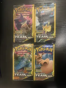 Pokemon Sun and Moon Team Up 3 Card Mini Booster Packs + ALL Tag Team Art Sets - Image 1