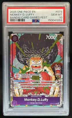 2025 One Piece Bandai Card Games Fest Monkey D Luffy #OP07-073 PSA 10 GEM MINT - Image 1