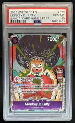 2025 One Piece Bandai Card Games Fest Monkey D Luffy #OP07-073 PSA 10 GEM MINT - Image 1