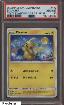 2020 Pokemon IDN SM Promo Toys Kingdom Card Purchase #172 Pikachu PSA 10 - Image 1