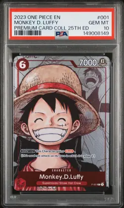 2023 ONE PIECE PREM BANDAI PREM CARD COLL 25TH ED #001 MONKEY D. LUFFY PSA 10 - Image 1