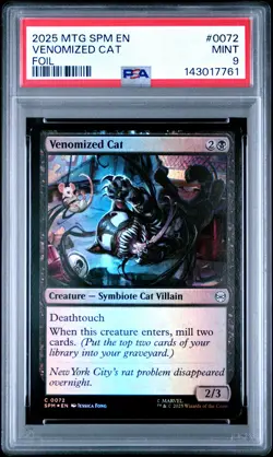 2025 MAGIC: THE GATHERING MARVEL'S SPIDER-MAN FOIL #0072 VENOMIZED CAT PSA 9 - Image 1