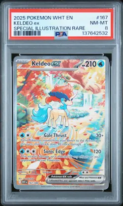 2025 POKEMON WHT EN-WHITE FLARE SPECIAL ILLUSTRATION RARE #167 KELDEO EX PSA 8 - Image 1