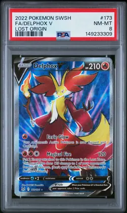 2022 POKEMON SWORD & SHIELD LOST ORIGIN #173 FULL ART/DELPHOX V PSA 8 - Image 1