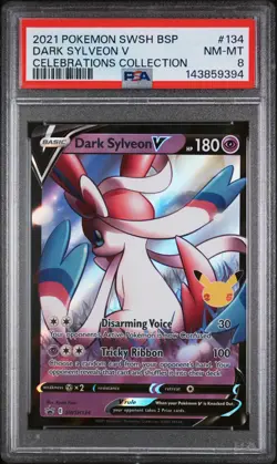 2021 POKEMON SWSH PROMO CELEBRATIONS COLLECTION #134 DARK SYLVEON V PSA 8 - Image 1