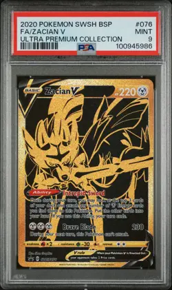 2020 POKEMON SWSH PROMO ULTRA PREM COLLECTION #076 FULL ART/ZACIAN V PSA 9 - Image 1