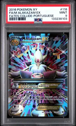 2016 POKEMON XY FATES COLLIDE PORTUGUESE #118 FULL ART/M ALAKAZAM EX PSA 9 - Image 1