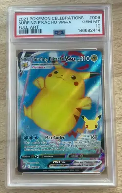 Surfing Pikachu VMAX 009/025 Celebrations Holo PSA 10 Pokemon - Image 1
