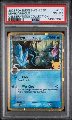 2021 POKEMON SWSH BLACK STAR PROMO CELEBRATIONS COLL #136 MIMIKYU-HOLO PSA 8 - Image 1