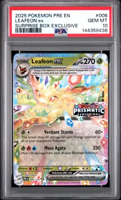 2025 POKEMON PRISMATIC EVOLUTIONS SURPRISE BOX EXCLUSIVE #006 LEAFEON EX PSA 10 - Image 1