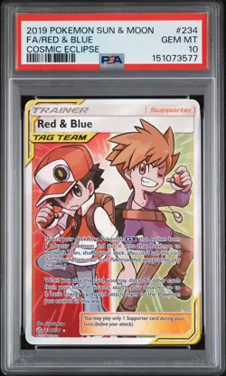 2019 POKEMON SUN & MOON COSMIC ECLIPSE #234 FULL ART/RED & BLUE PSA 10 - Image 1