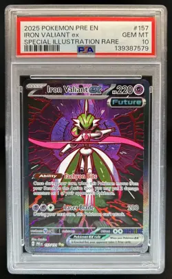 2025 Pokemon Prismatic Evolutions Iron Valiant ex #157/131 PSA 10 GEM MINT - Image 1