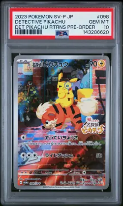 2023 POKEMON JPN SV-P PROMO #098 DETECTIVE PIKACHU PSA 10 - Image 1