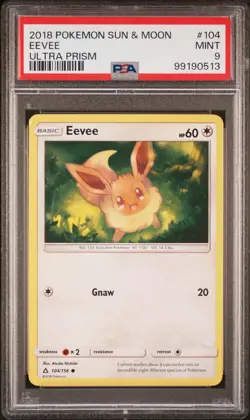 2018 POKEMON SUN & MOON ULTRA PRISM #104 EEVEE PSA 9 - Image 1