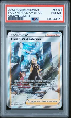 2023 POKEMON SWORD & SHIELD CROWN ZENITH #GG60 FULL ART/CYNTHIA'S AMBITION PSA 8 - Image 1