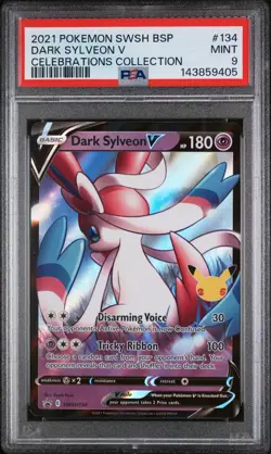 2021 POKEMON SWSH BLACK STAR PROMO CELEBRATIONS COLL #134 DARK SYLVEON V PSA 9 - Image 1
