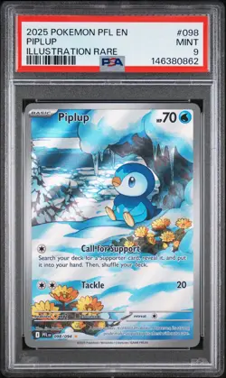 2025 POKEMON PFL EN-PHANTASMAL FLAMES ILLUSTRATION RARE #098 PIPLUP PSA 9 - Image 1