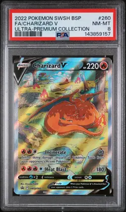 2022 POKEMON SWSH BLACK STAR PROMO #260 FULL ART/CHARIZARD V PSA 8 - Image 1