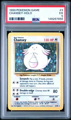 1999 POKEMON BASE SET UNLIMITED #3 CHANSEY-HOLO PSA 5 - Image 1