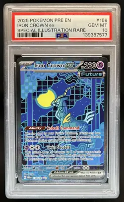 2025 Pokemon Prismatic Evolutions Iron Crown ex #158/131 PSA 10 GEM MINT - Image 1