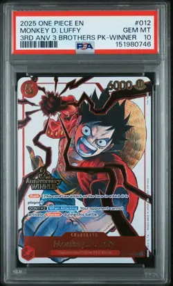 2025 ONE PIECE 3RD ANV TOURNAMENT 3 BROTHERS PACK WINNER MONKEY D. LUFFY PSA 10 - Image 1
